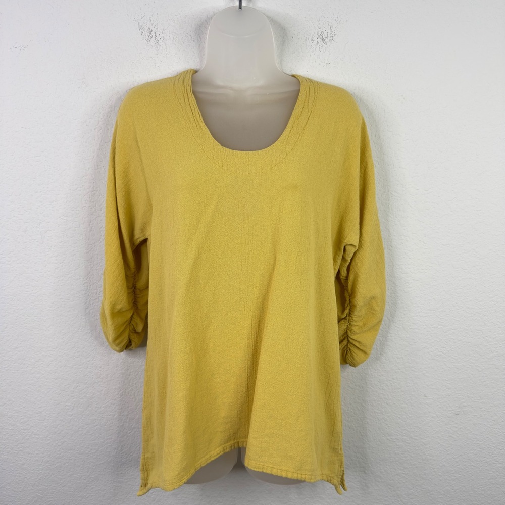 Oh My Gauze Shirt Women S/M Yellow Gauzy Boho Artsy Coastal Minimalist Lagenlook